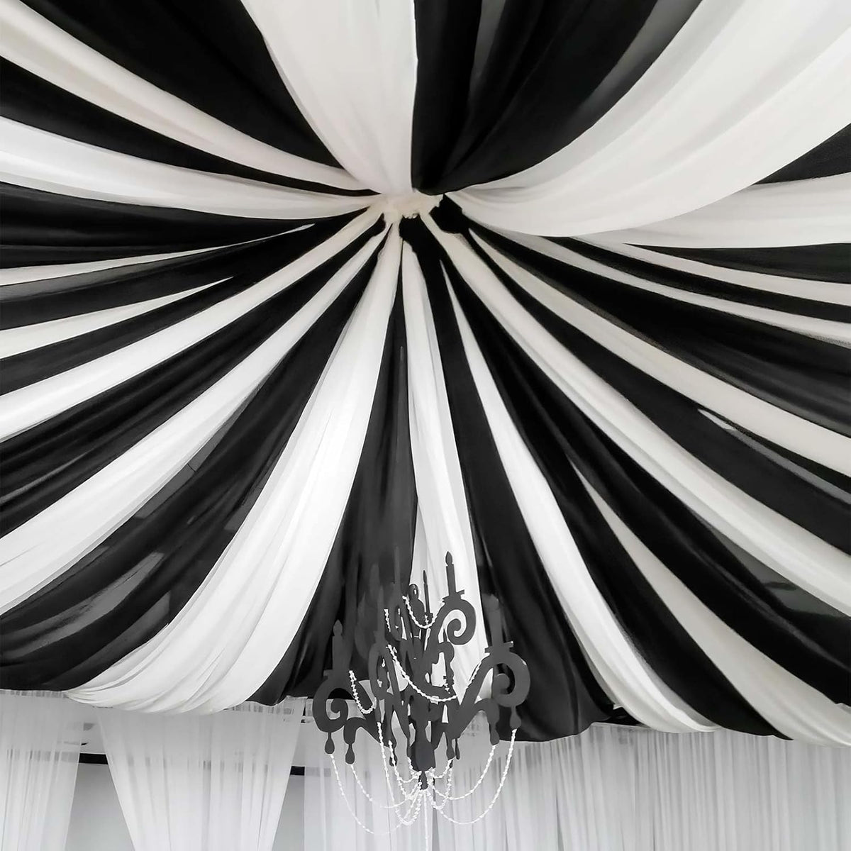 6 Panels Black Ceiling Drapes for Wedding 5ftx40ft Sheer Drapery Chiffon Fabric Arch Draping