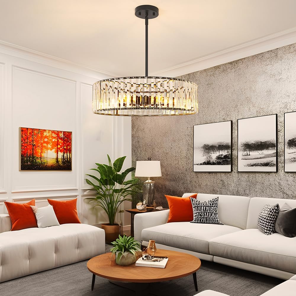 Modern Crystal Chandelier, 6-light Dinning Room Light Fixture, Round Pendant Light Kitchen Island