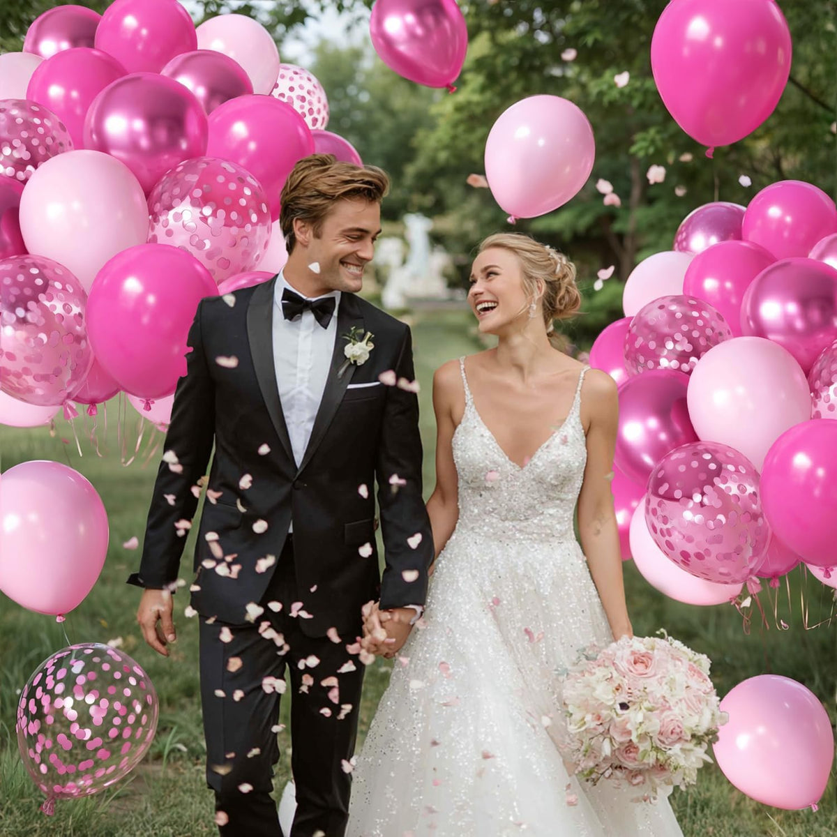 Light Pink Confetti Balloons, 50pcs 12 Inch Metallic Pink Balloons and Hot Pink Latex Balloons Baby
