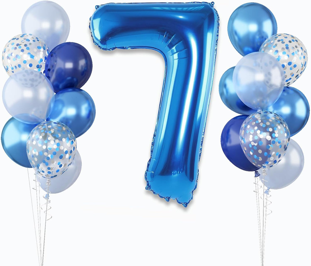 7 Balloon Number Dark Blue, Big Number 7 Mylar Balloon Pastel Navy Blue with Metallic Silver