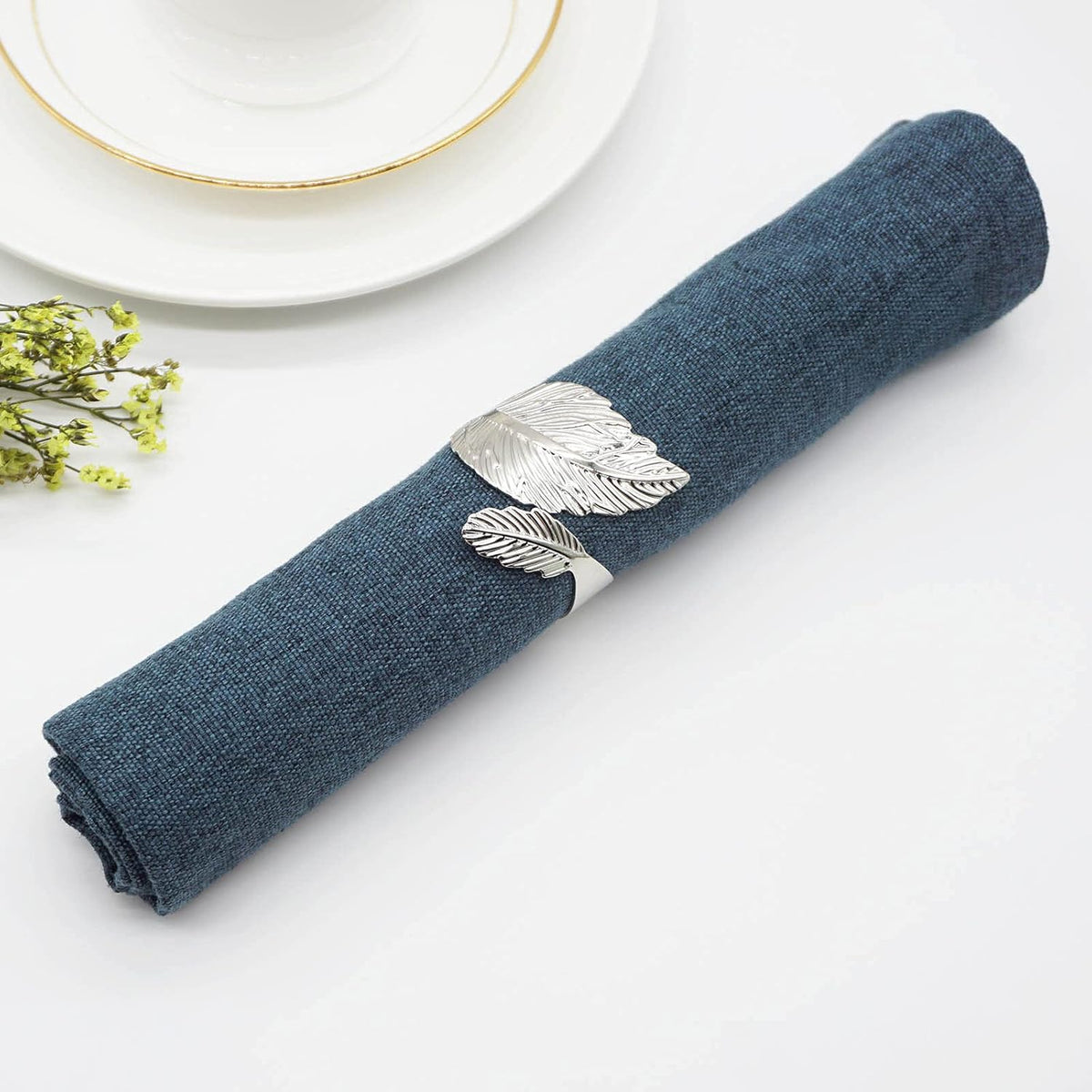 Silver Leaf Napkin Rings Set of 12, Leaves Napkin Rings for Table Setting, Metal Leaf Napkin Holder