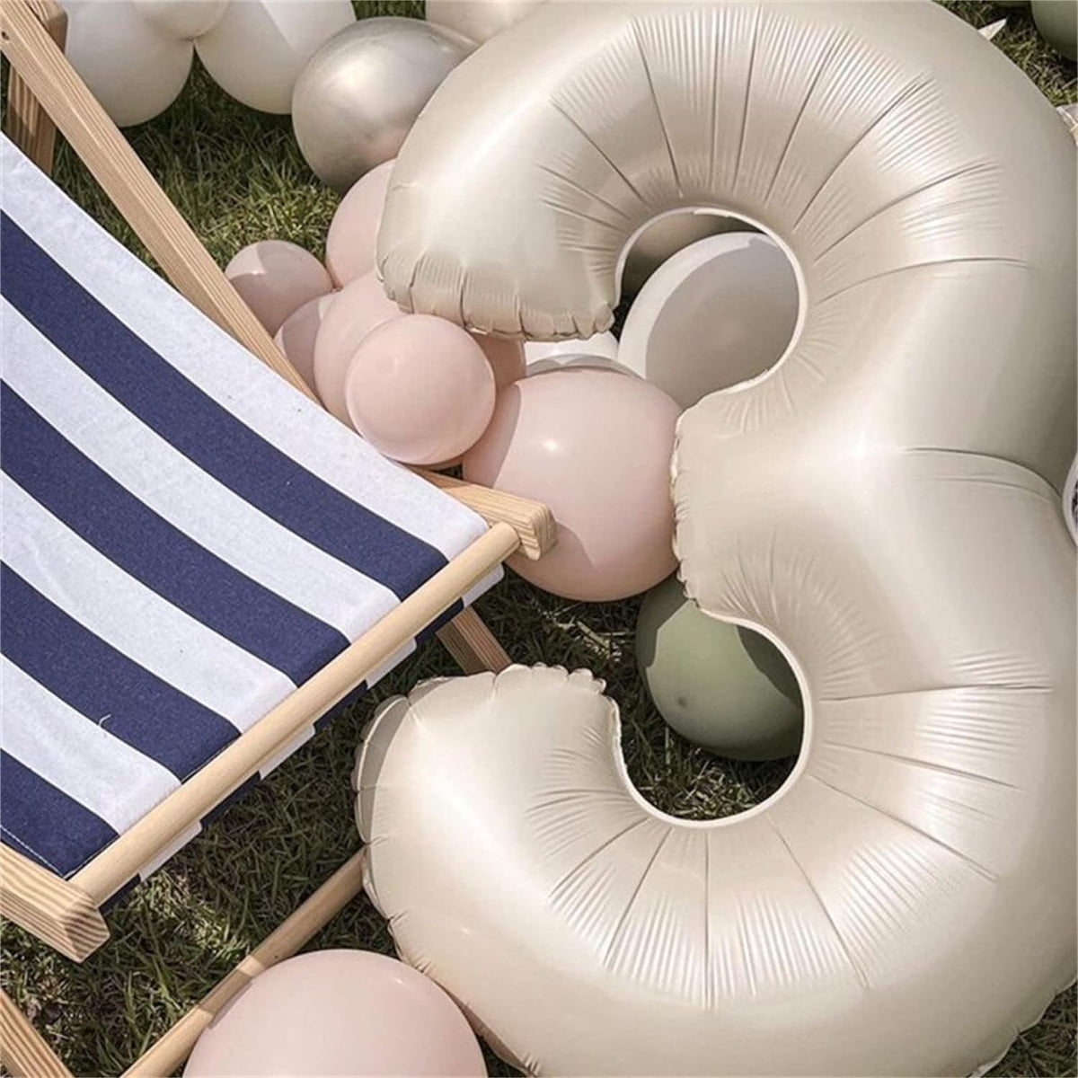 Cream 4 Balloons, 40 Inch Large Beige Foil Number Balloons Set 0-9, Self Inflating White Sand