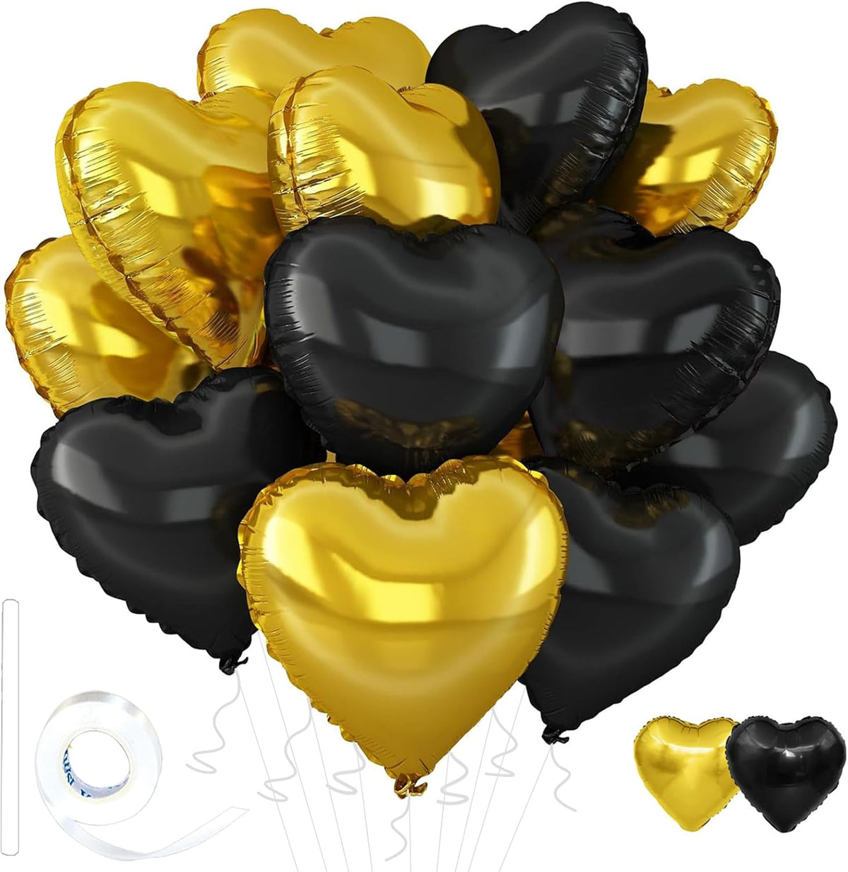 Gold-Black Heart Balloons,18inch Gold Heart Shaped Foil Balloons & Black Foil Balloon for