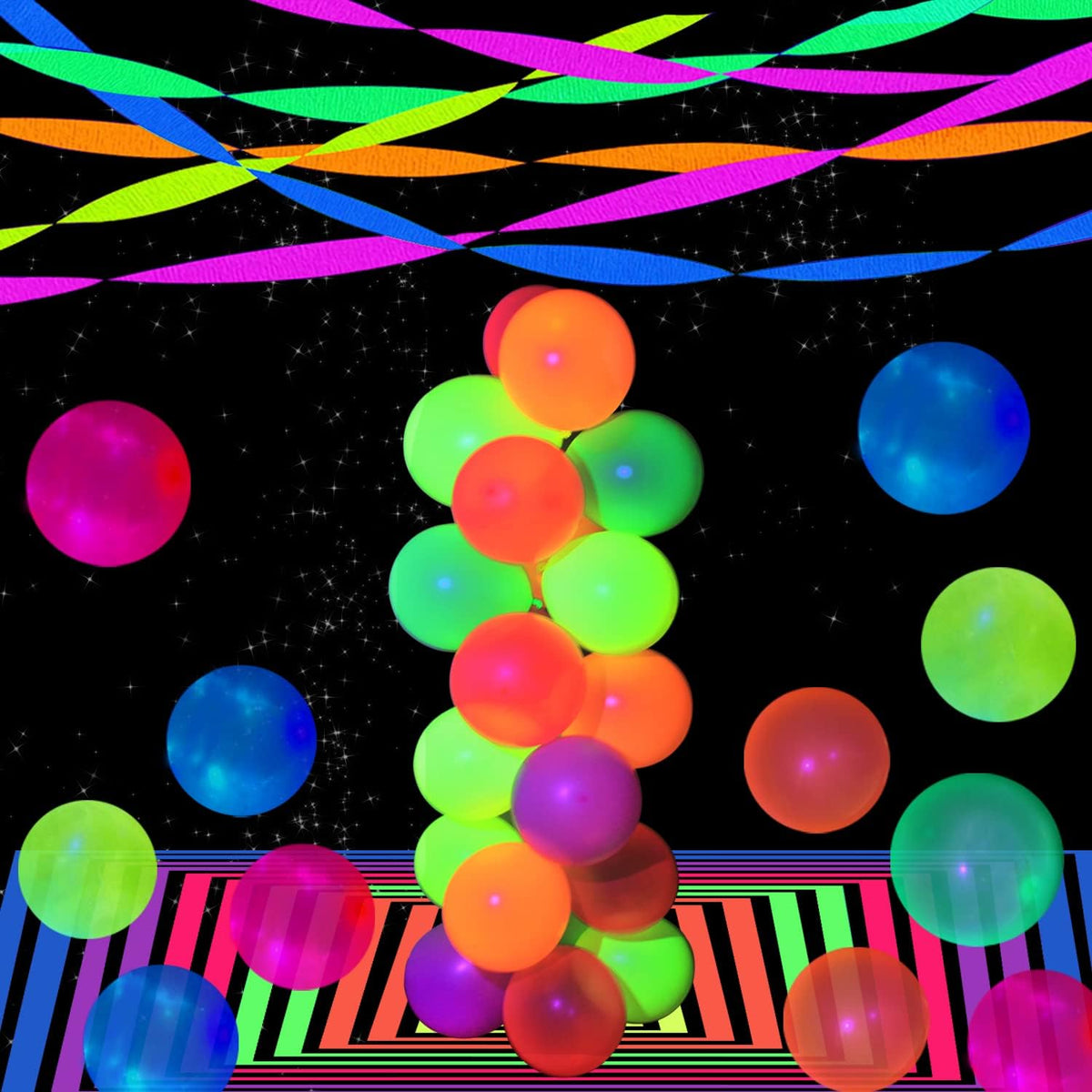 888 Feet Neon Glow Streamer Decorations - UV Reactive Fluorescent Neon Paper Streamers for Glow in