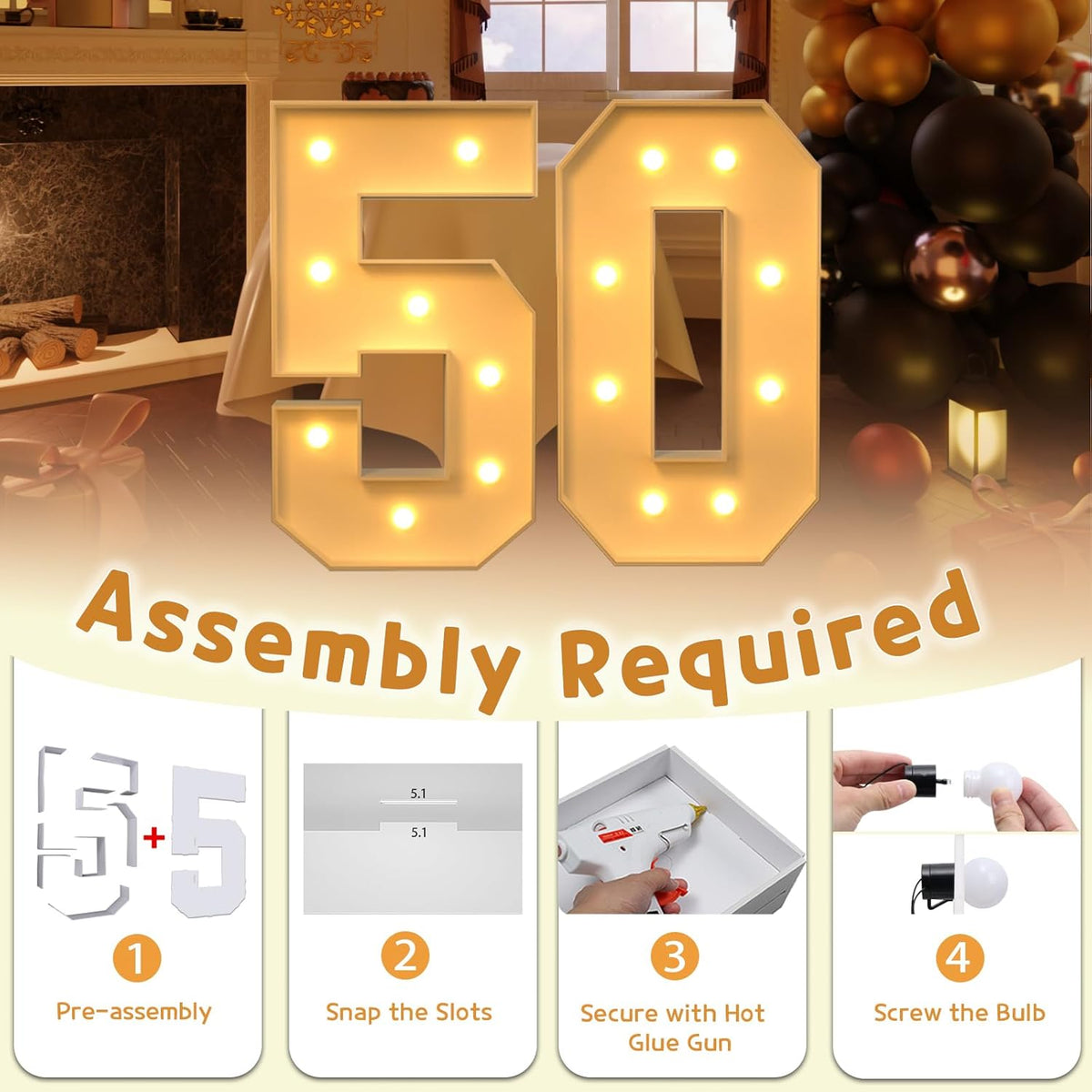 imprsv 3FT Block Marquee Numbers, Marquee Light Up Numbers 50th Birthday Decorations for Women