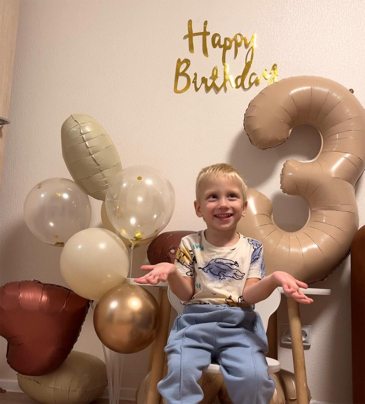 Large 40 Inch Light Brown 3 Number Balloon, 3 13 23 30 33 36 38 Light Brown Birthday Party
