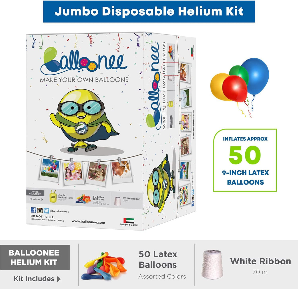 Jumbo Disposable Helium Party Kit - Pack of 2, Helium Tank for Balloons At Home, 13.5 Cu Ft Helium