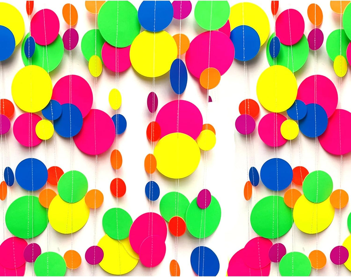 120feet UV Round Dot Paper Neon Garland Neon Streamers Decorations UV Reactive Black Light Party