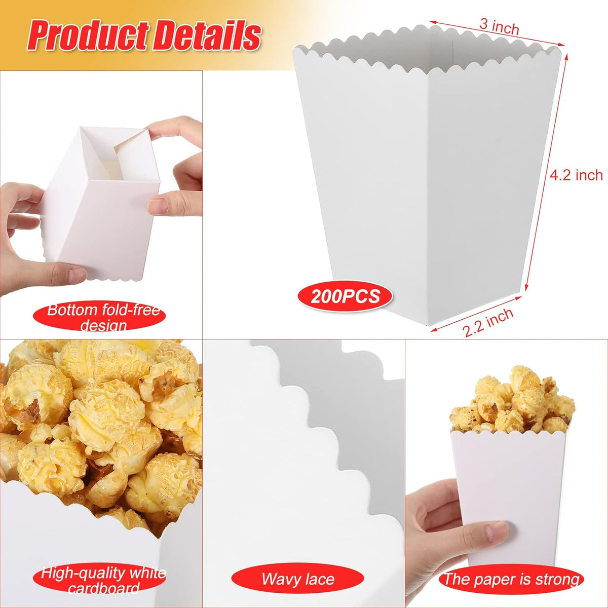200 Pcs Popcorn Boxes Mini Paper Popcorn Box Cardboard Popcorn Container for Party Disposable Snack
