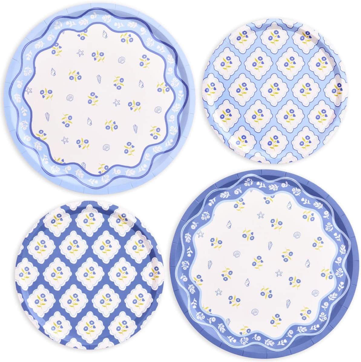 xo, Fetti Blue Coastal Paper Plates | 32 pcs, 2 sizes | Nautical Bachelorette Decorations, Seaside