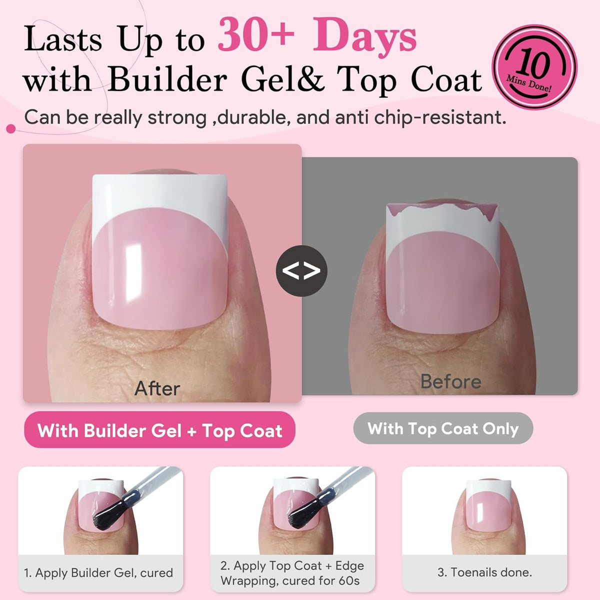 Press On Toenails for Women French Tips, Sharp Square Pre-applied Primer & Base Coat Toe Nail Press