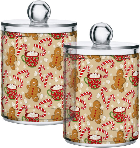Gredecor Qtip Holder Dispenser 2 Pack Cute Gingerbread Men Snowflakes Candy Bathroom Decorative