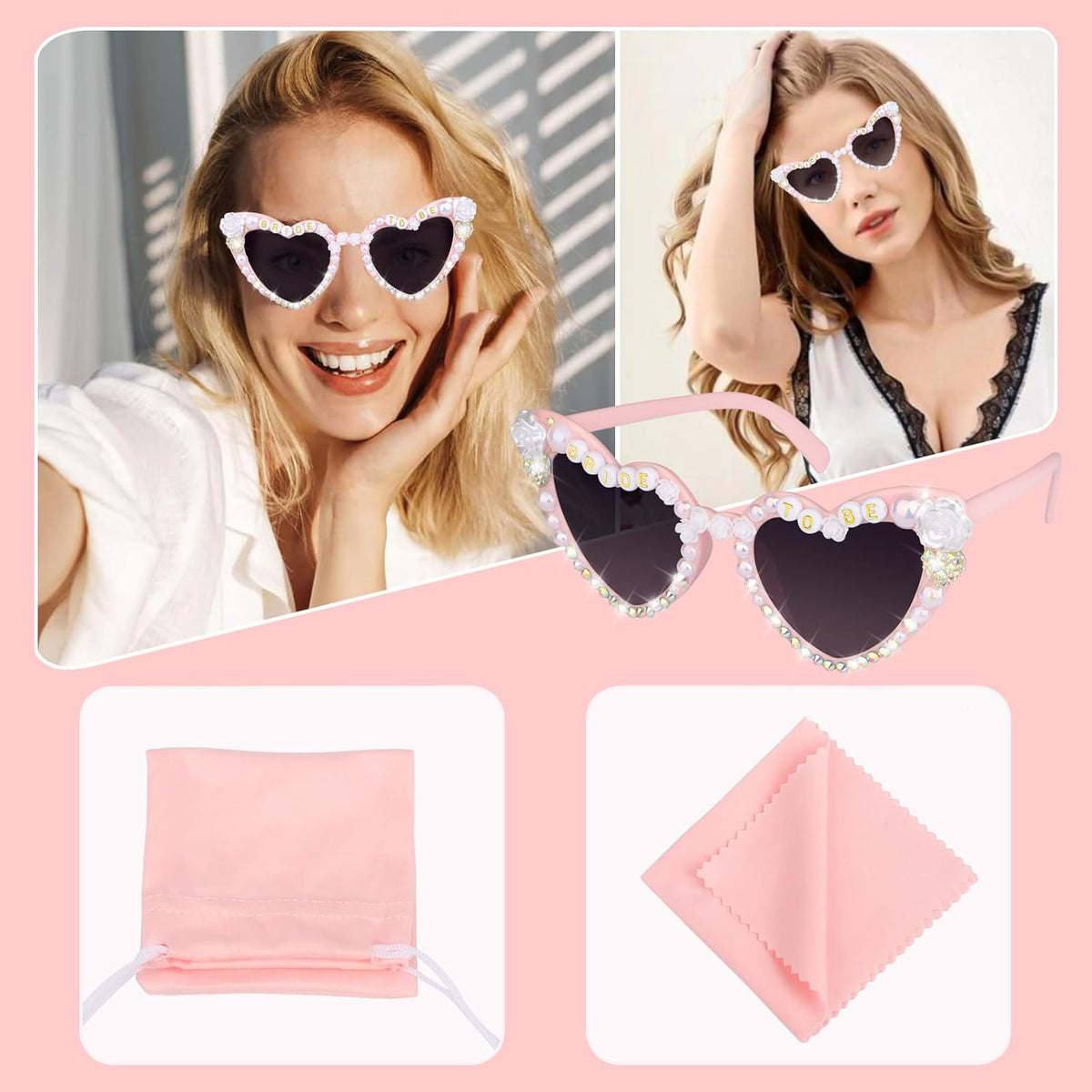 Bride Sunglasses for Bachelorette White Heart Glasses for Bride to Be Gift, Bachelorette
