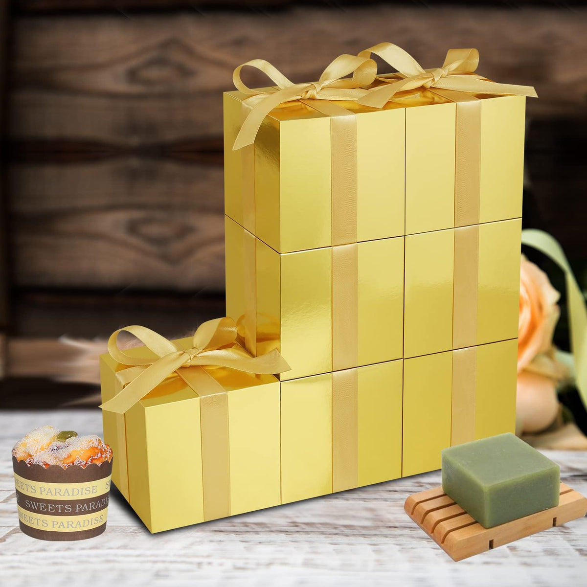 50 Pack Small Gift Boxes, 4x4x4 Favor Boxes Gold Paper Gift Boxes with Lids for Presents, Crafting