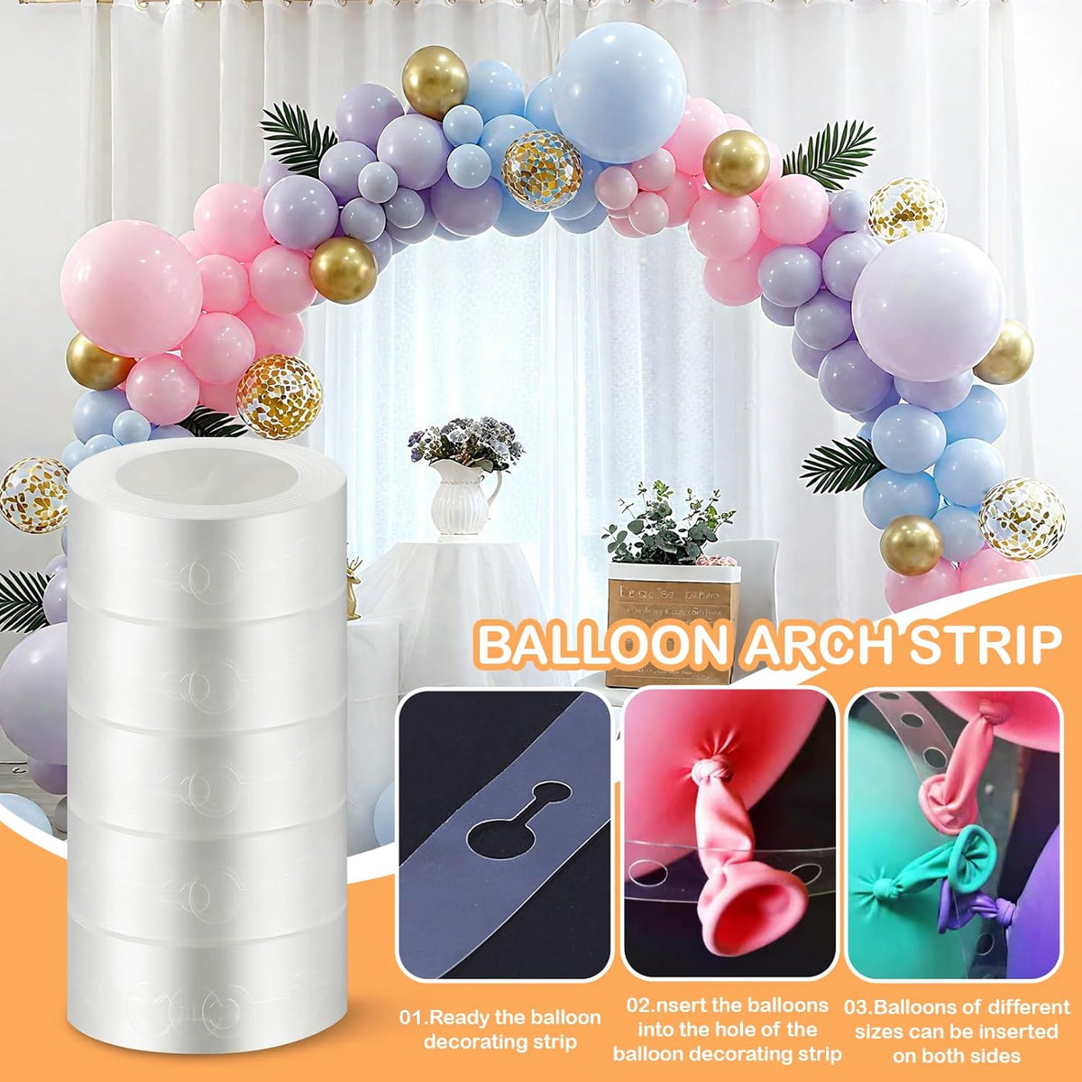 Balloon Arch Kit - 98.4ft DIY Balloon Garland Strip with 600Pcs Clear Glue Point Dots, Removable