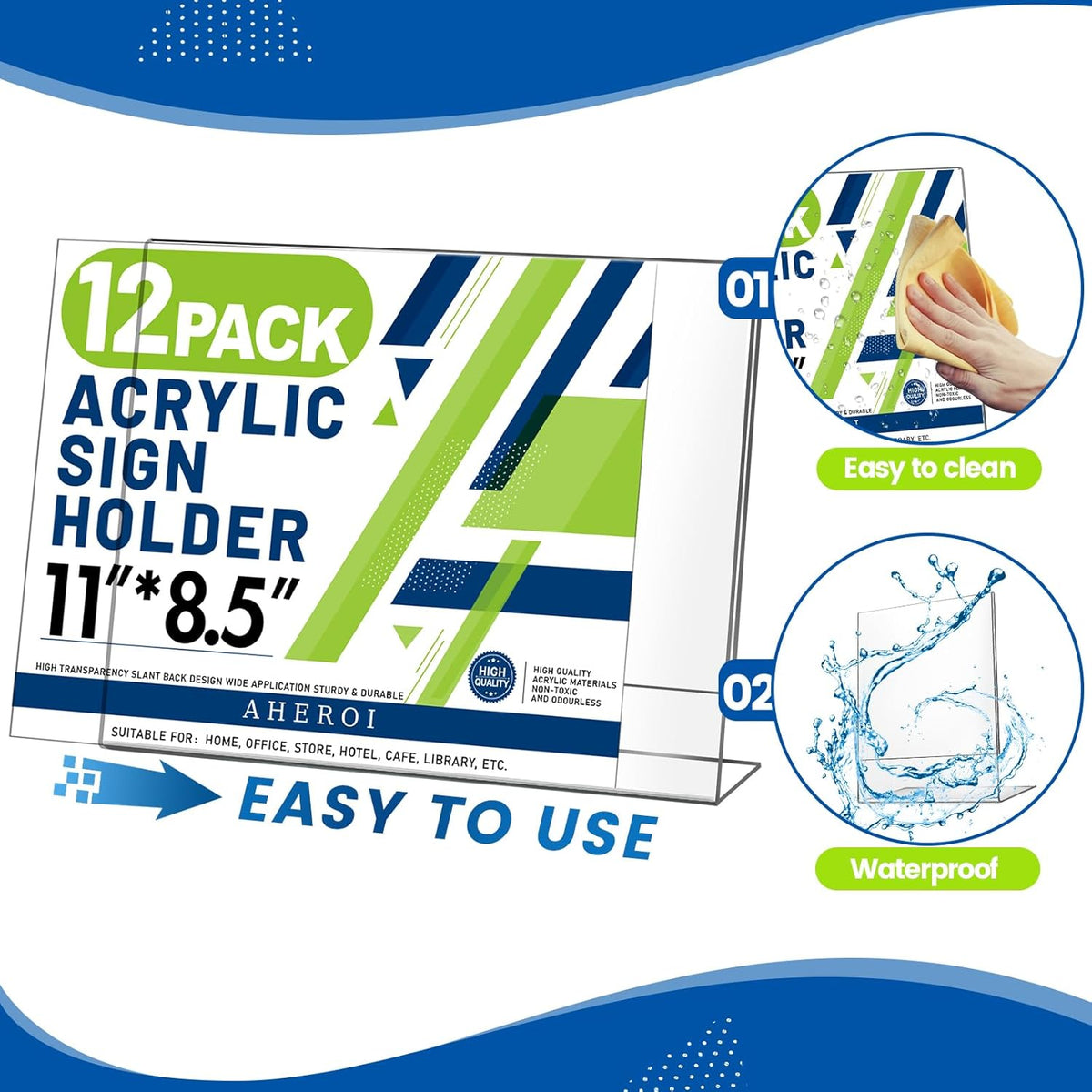 Aheroi 12Pcs Acrylic Sign Holder 8.5 x 11, Horizontal Clear Sign Holders 8.5 x 11, L-Shape Acrylic