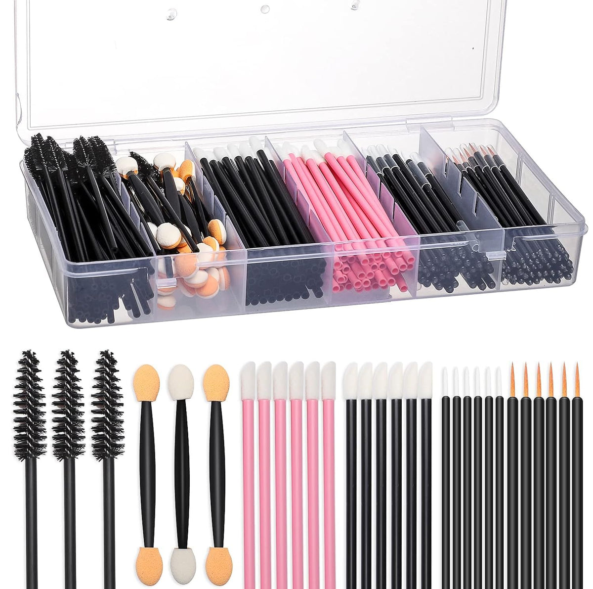 300pcs Disposable Makeup Tool Kit,Brow brush/Mascara brush/Lip Applicators/Eyeshadow
