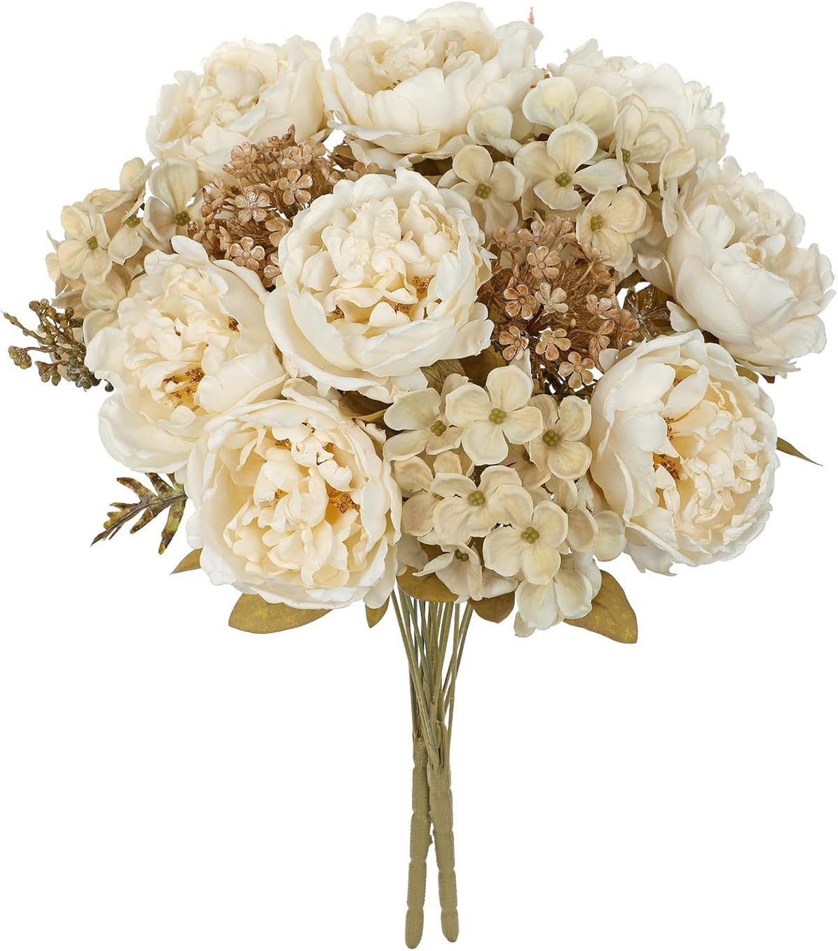 Hollyone 2Pcs Artificial Fall Flowers Bouquet 18.8" White Dried Peony Hydrangea Fake Fall Floral