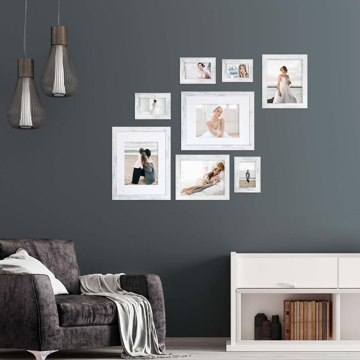 5x7 Picture Frame Set of 4, High Definition Glass Distressed White Frame, 5 x 7 Wood Photo Frames