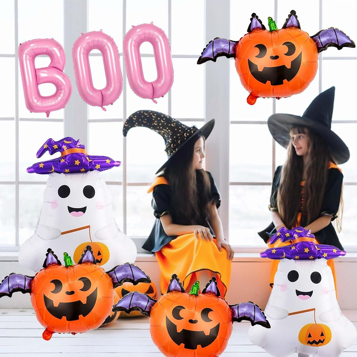 Halloween Balloons Decorations, Pink Boo Letter, Ghost, Pumpkin Foil Balloon for Halloween Party