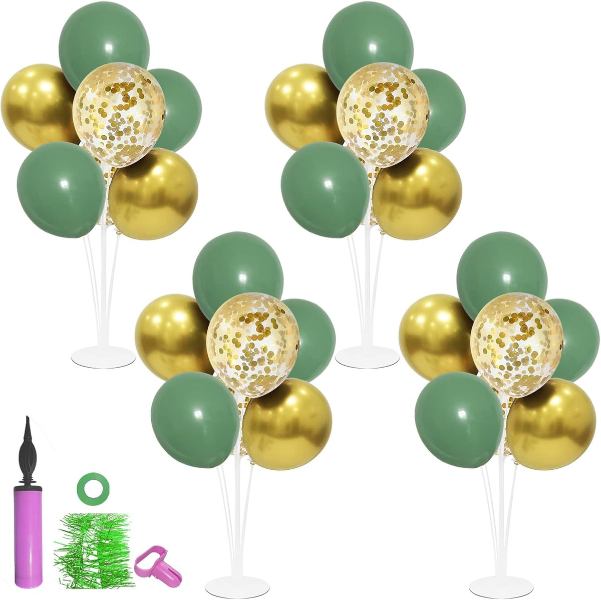 Green and Gold Balloon Stand Centerpiece Table Decorations for Birthday Woodland Baby Shower Party