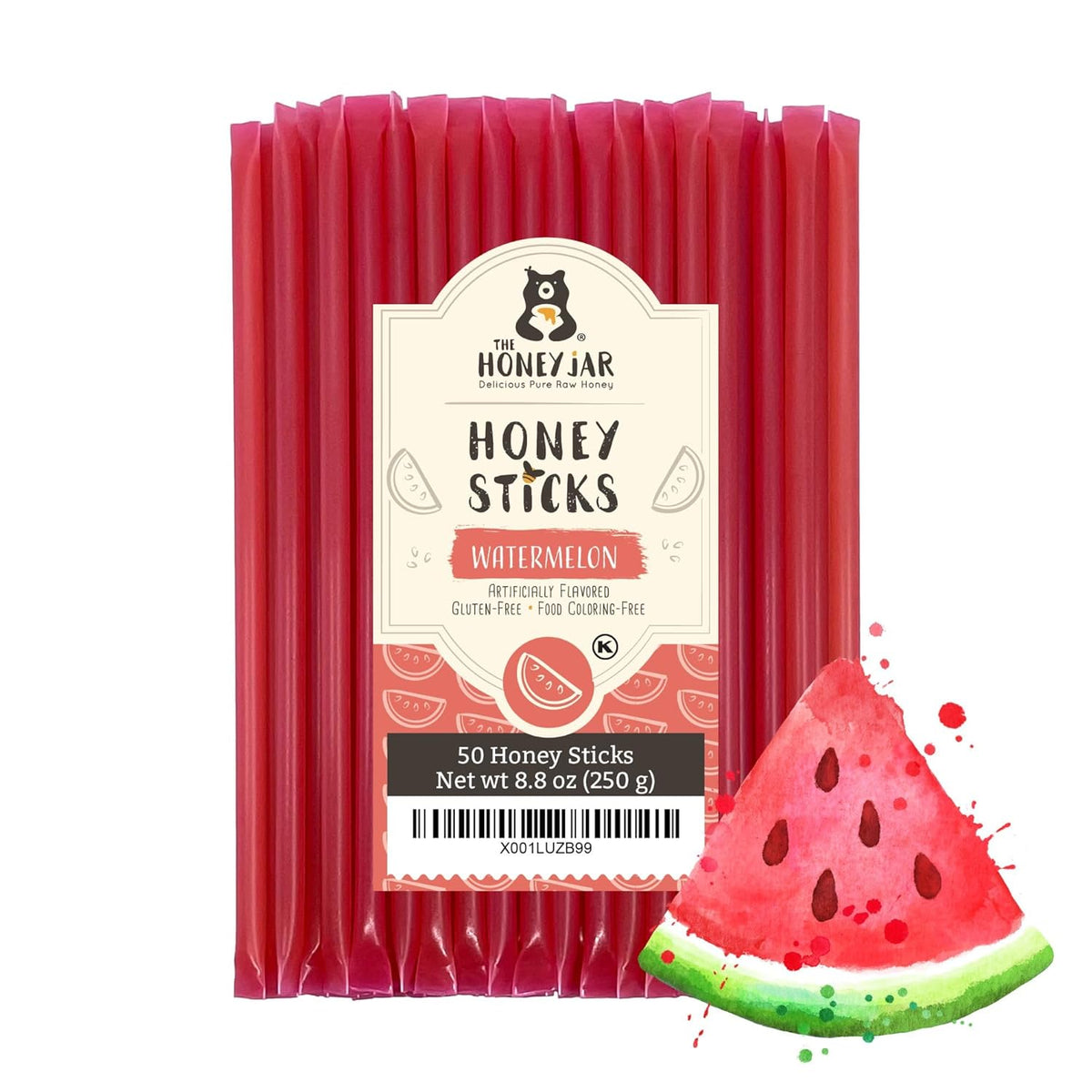 The Honey Jar Watermelon Flavored Honey Sticks - Pure Honey Straws For Tea, Coffee, or a Healthy