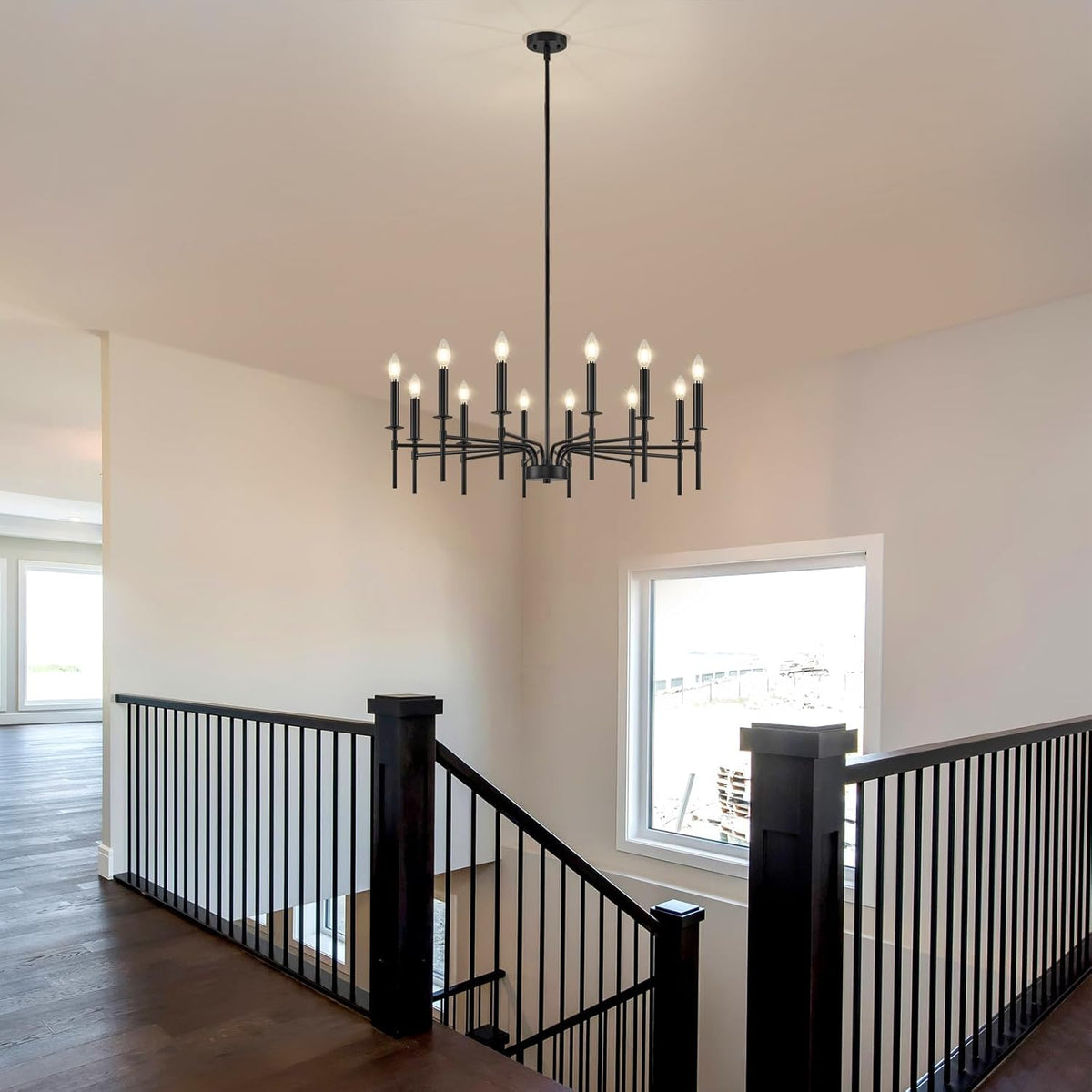 12 Light Black Chandelier Light Fixture, Modern Farmhouse Chandeliers for Dining Room Light