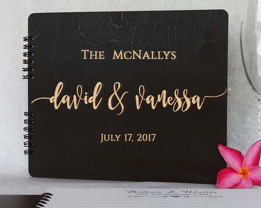 Wooden Wedding Guest Book (8.5"x7", Burnt Cocoa Stain) Personalized Wood Rustic Charm Bride Groom