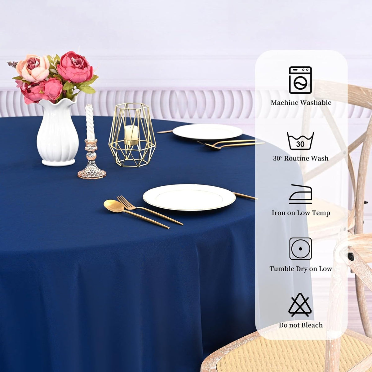 10 Pack Navy Blue 90 Inch Round Polyester Tablecloths - Wrinkle & Stain Resistant, Perfect for