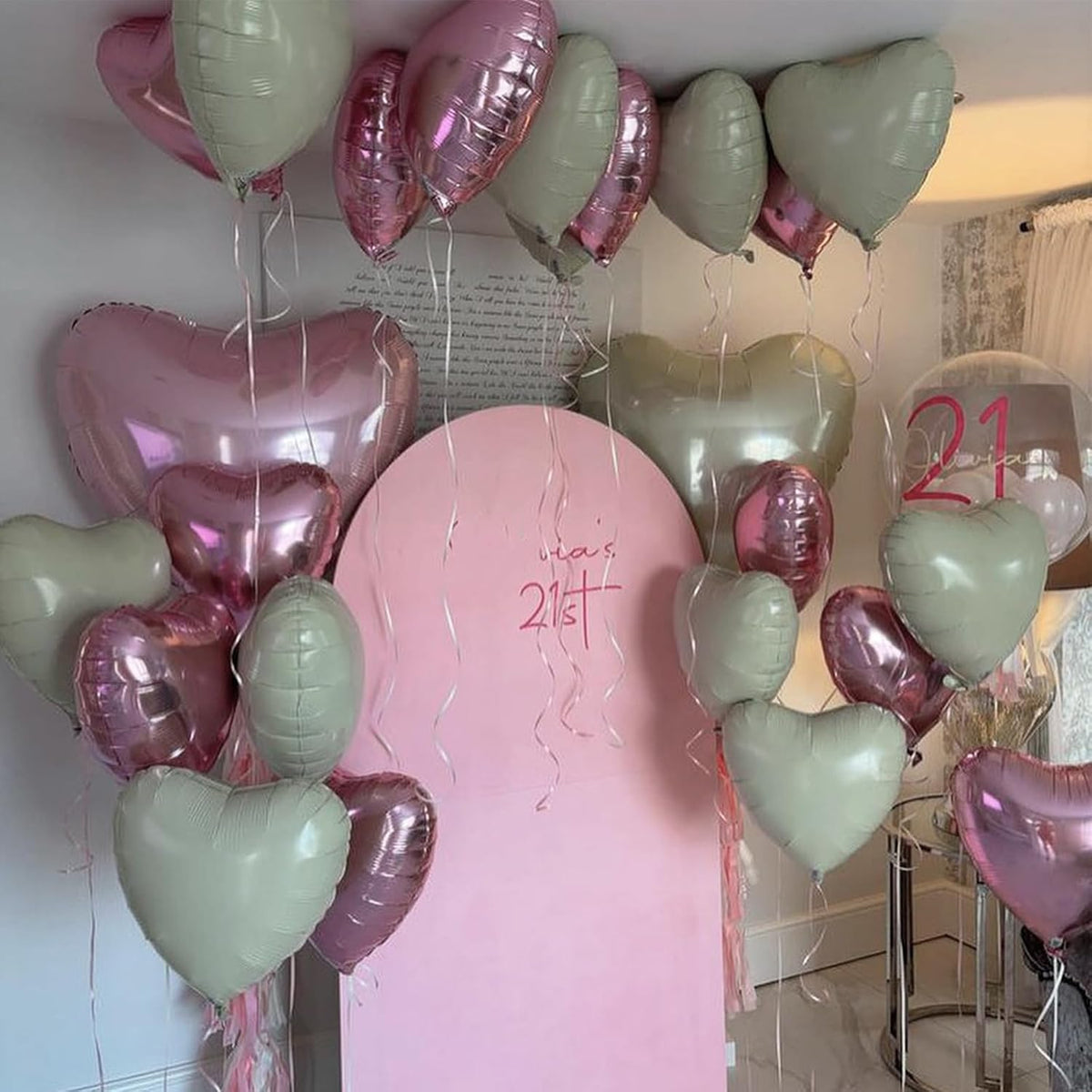 Pink White Heart Balloons, 12PCS Baby Pink Cream Heart Foil Balloons, Pastel Pink Light Pink White