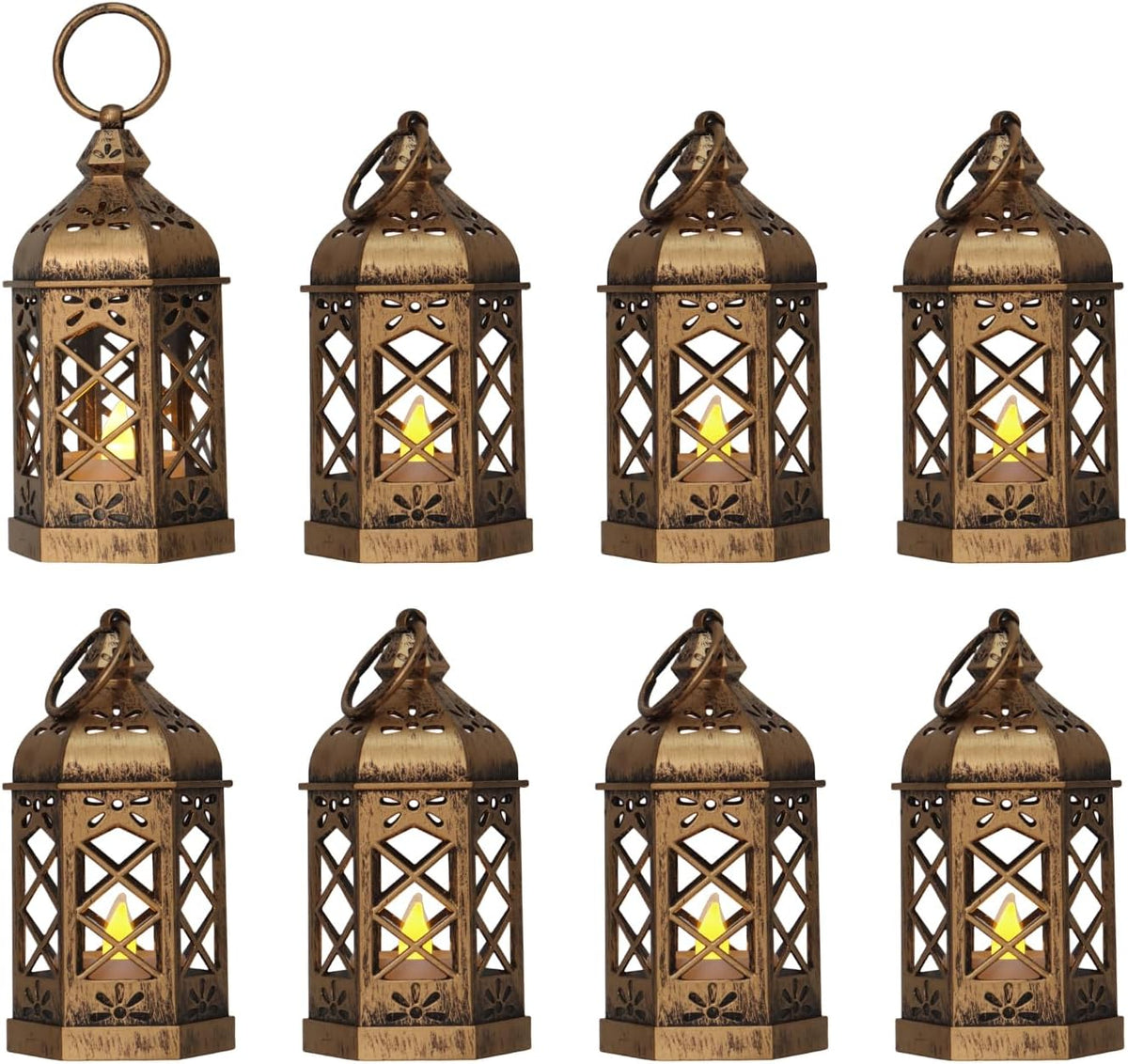 LLQ Mini Lantern for Centerpieces, (8Pack-5Inch) Vintage Lanterns Decorative, Small Hanging Lantern
