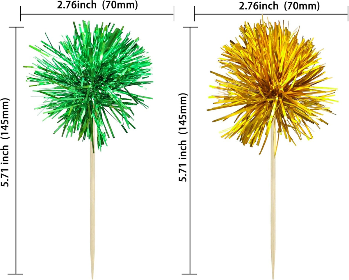 Gyufise 30Pcs Foil Firework Cupcake Toppers Sparkle Tinsel Cake Toppers Tinsel Drink Cake
