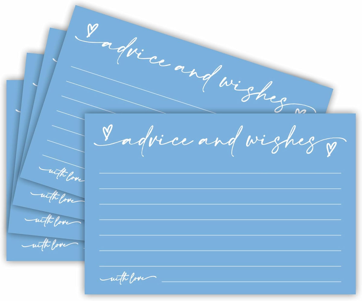 30 Advice & Wishes Cards - Sky Blue - Double Sided Fill-In Advice Cards For Bridal, Wedding