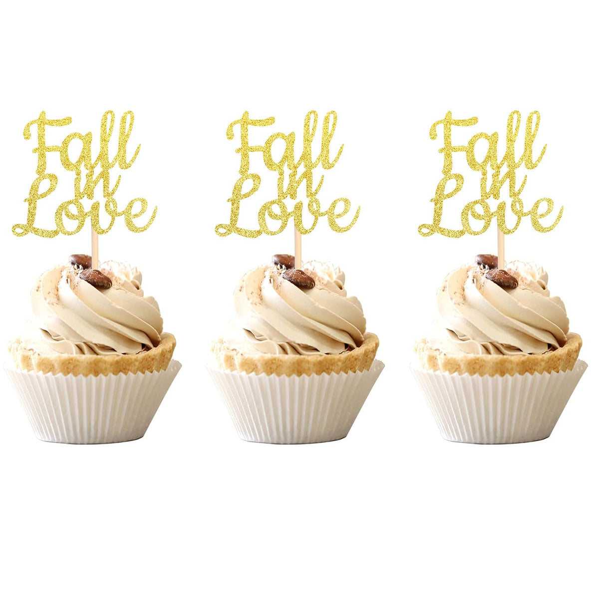 24 PCS Fall in Love Cupcake Toppers Glitter Bridal Shower Cupcake Picks Wedding Engagement