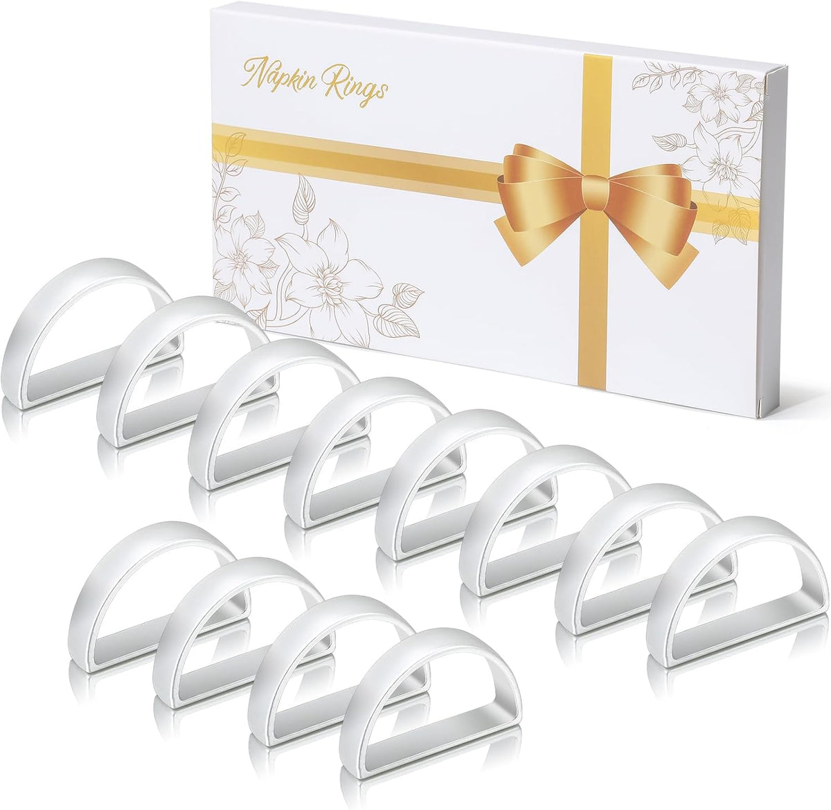 KPOSIYA Napkin Rings Set of 12, Metal Silver Napkin Rings Bulk for Table Settings, D-Shape Napkin