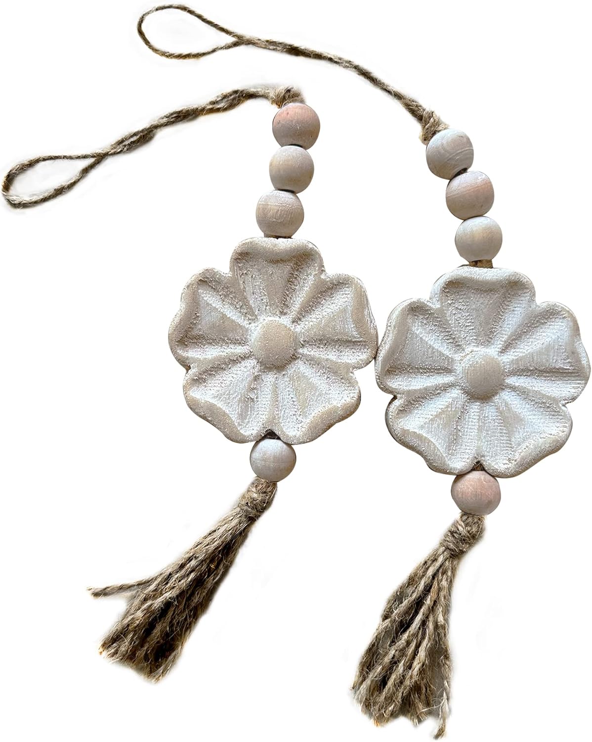 2pcs Carved Floral Tassels with Farmhouse Wood Beads - Multi-Functional Wall Decor Tray Home