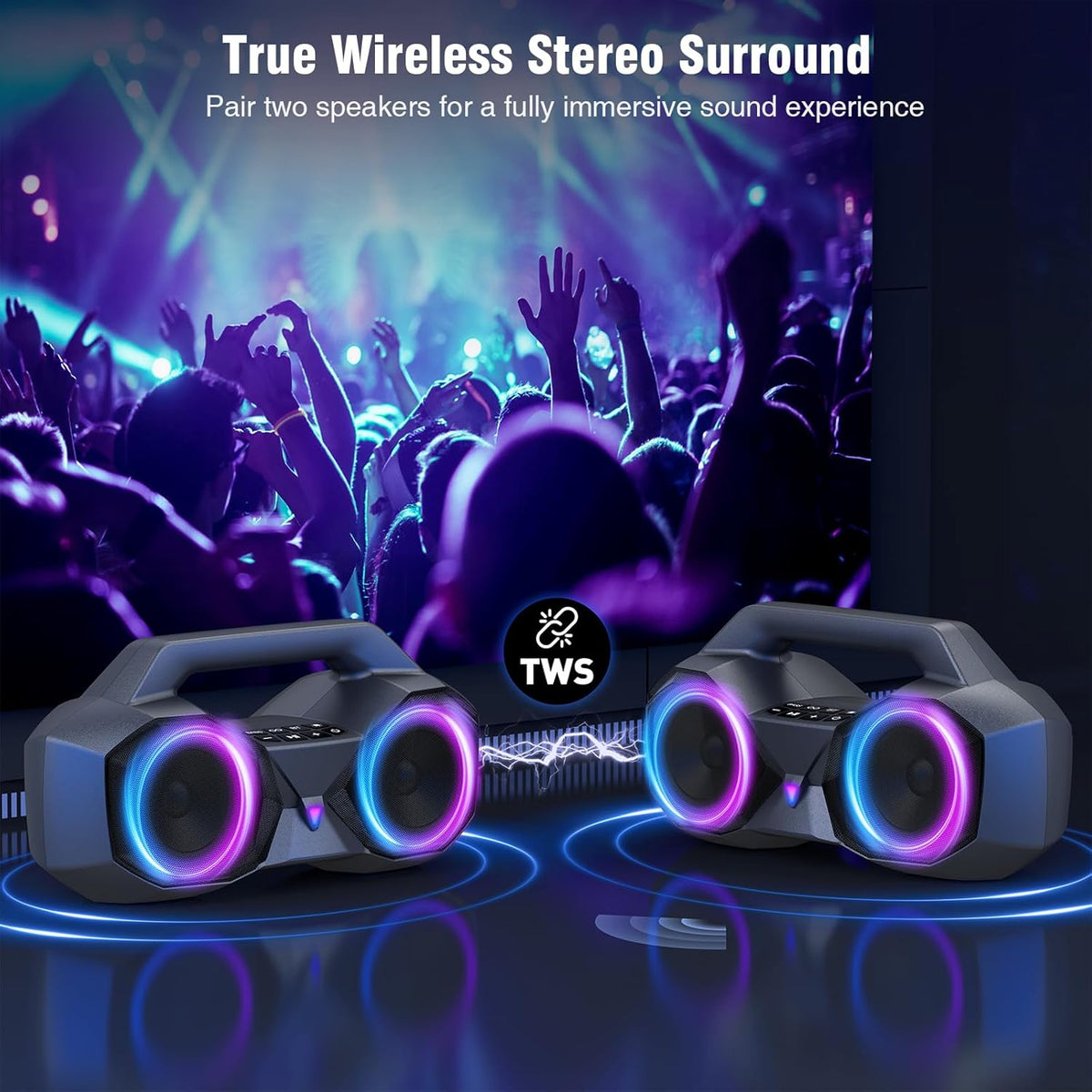 KMAG Bluetooth Speaker Wireless, 80W Loud Speaker with Deeper Bass, IPX7 Waterproof, 20H Playtime