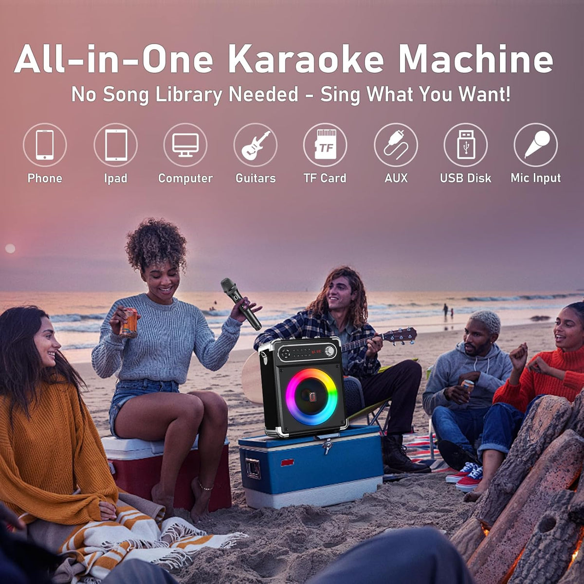 Karaoke Machine with 2 Wireless Microphones,【Upgraded 6.5"Woofer & 2"Tweeter】Portable Bluetooth 5.3