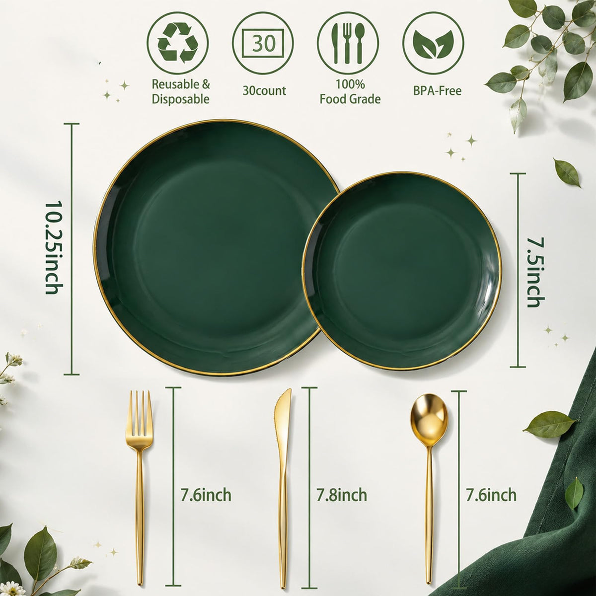 I00000 150Pcs Green Plastic Plates,Premium Disposable Plates for Wedding