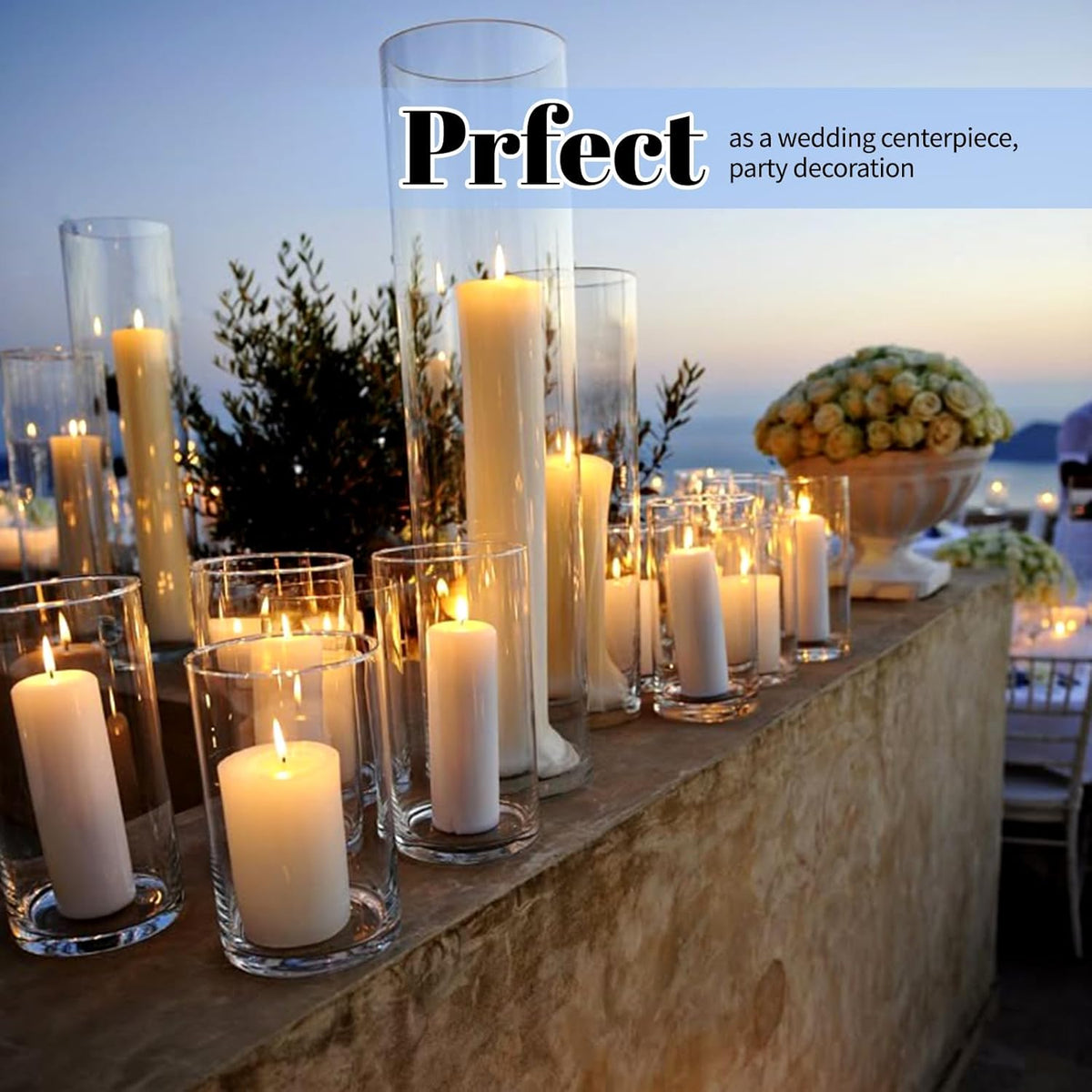 12Pack Glass Cylinder Vases for Centerpieces - 12 Inch Tall Flower Vase for Wedding Decorations