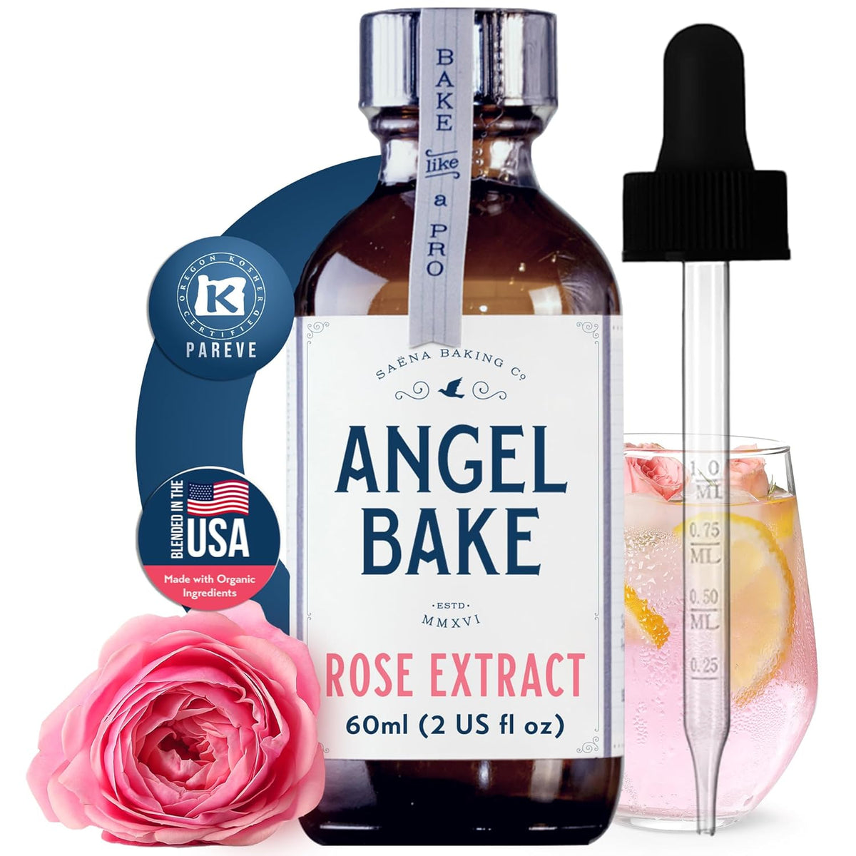 Pure Rose Extract for Baking & Mixology - Culinary Grade Rose Essence and Flavoring - Kosher, Keto