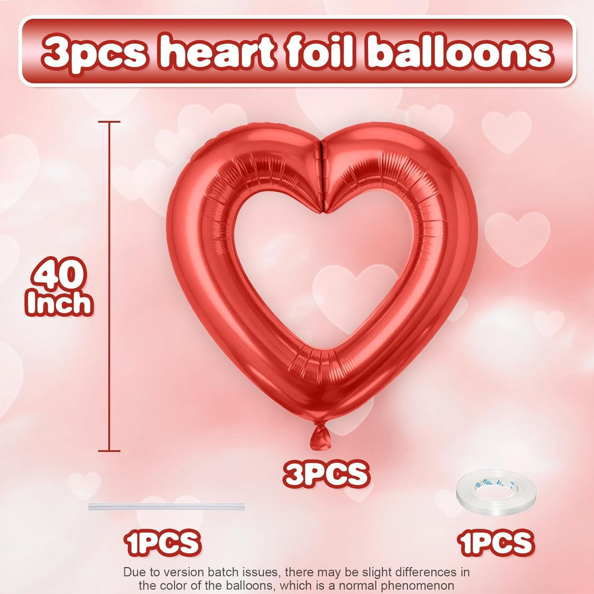Red Heart Balloons,3Pcs 40Inch Large Hollow Out Heart foil Balloon for Valentine's Day Birthday