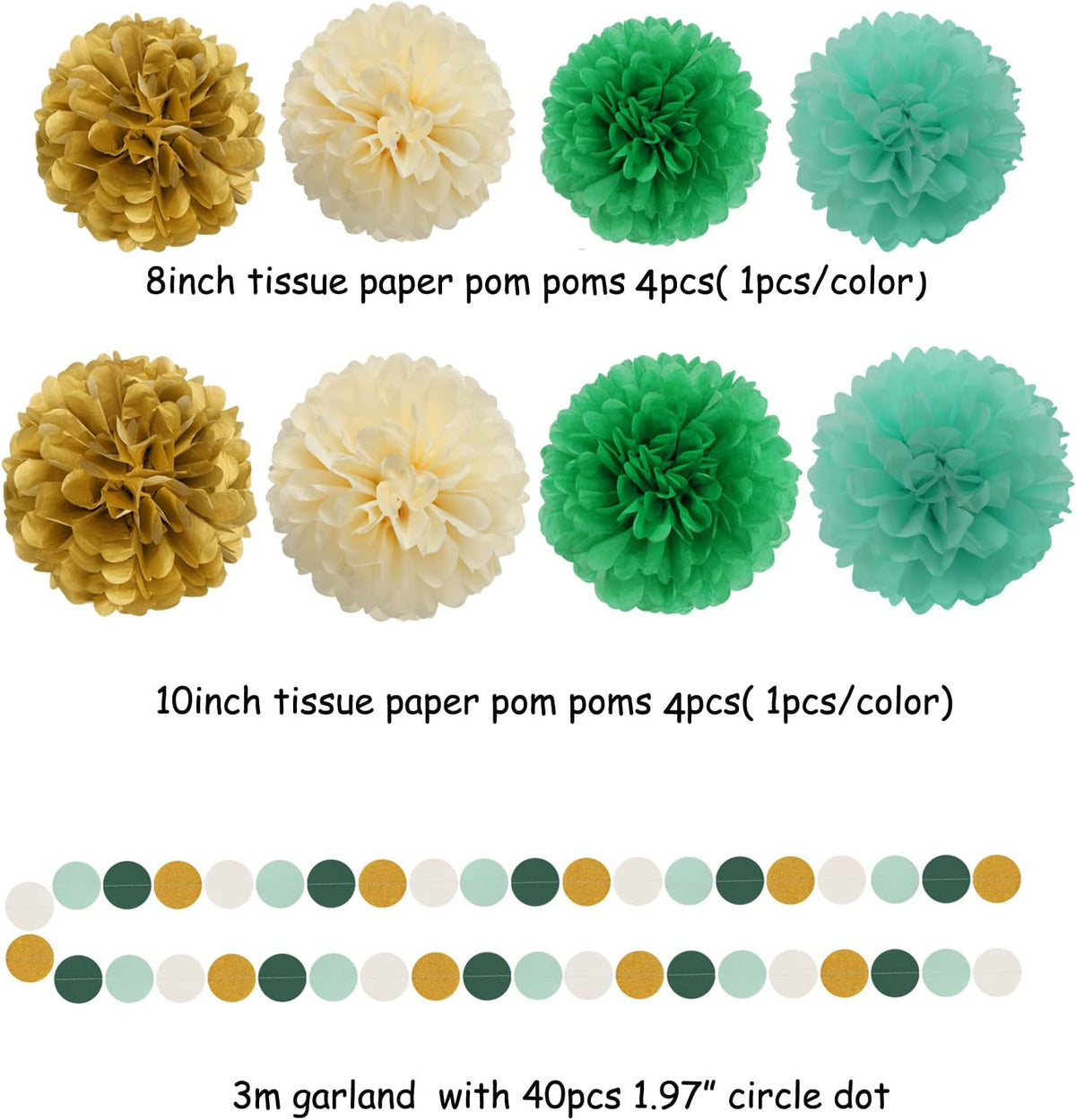 Sage-Green Beige-Gold Baby Bridal-Shower Decorations - 30pcs Rustic Wedding Tissue Pom Poms,Tassel