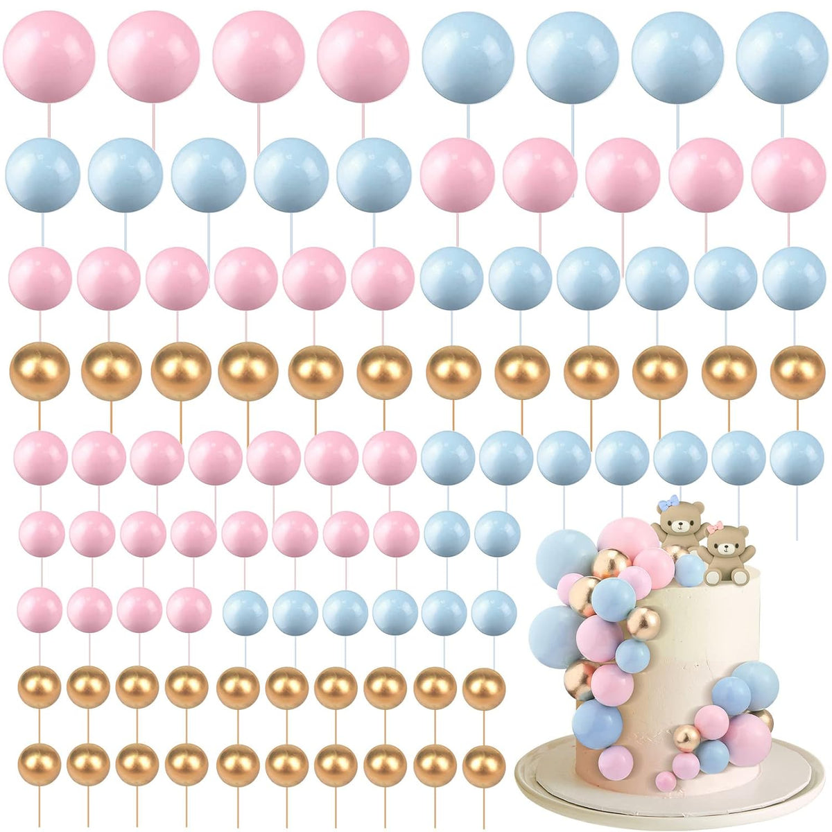 108 Pcs Balls Cake Topper DIY Cupcake Insert Foam Balloons for Cake Baking Wedding Anniversary