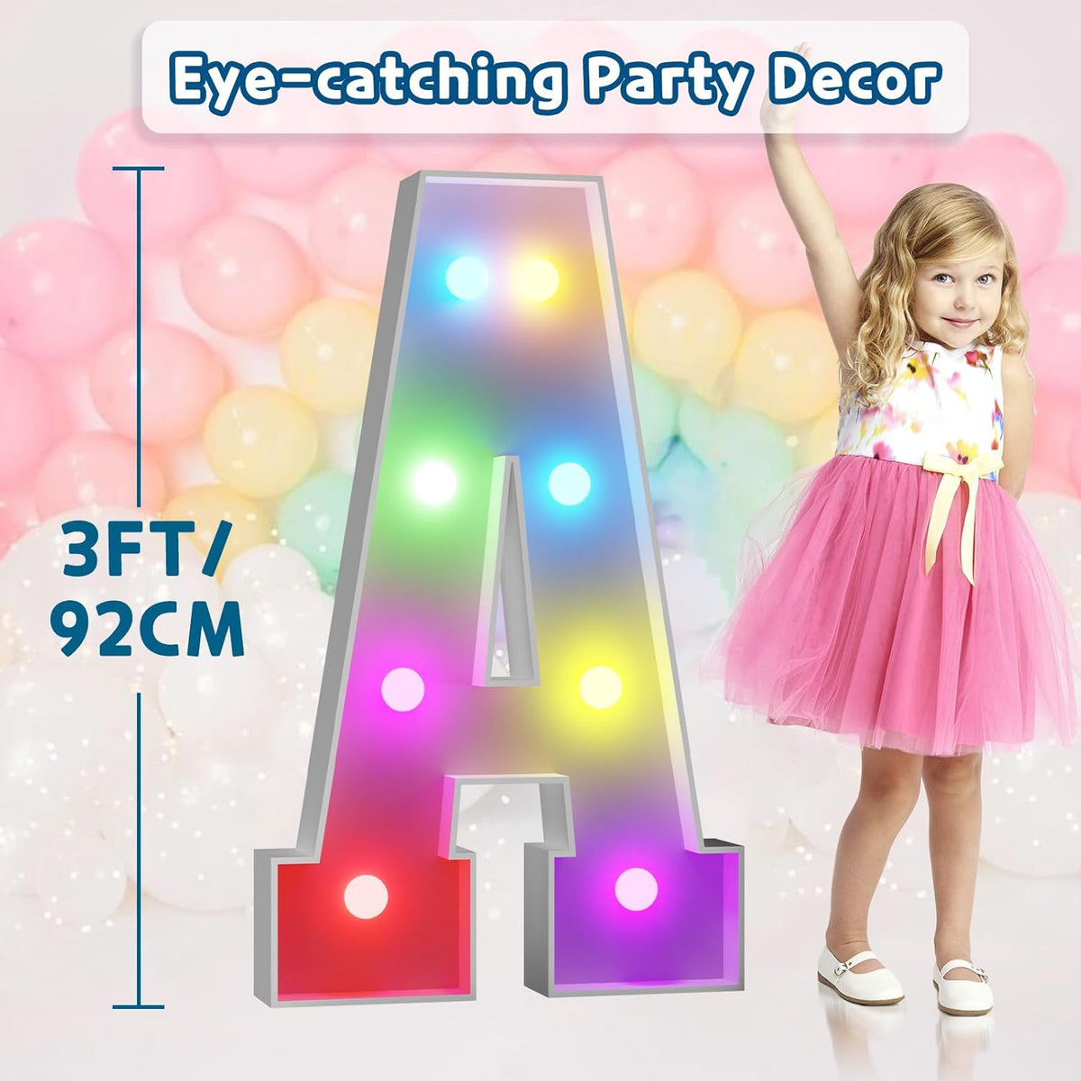 imprsv 3FT Colorful Marquee Light Up Letters A, 18 Colors Light Up Letters Alphabet Sign with