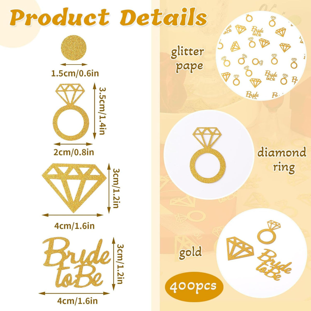MARFOREVER Gold Wedding Confetti Bridal Shower Decorations Bride to Be Confetti Diamond Ring and
