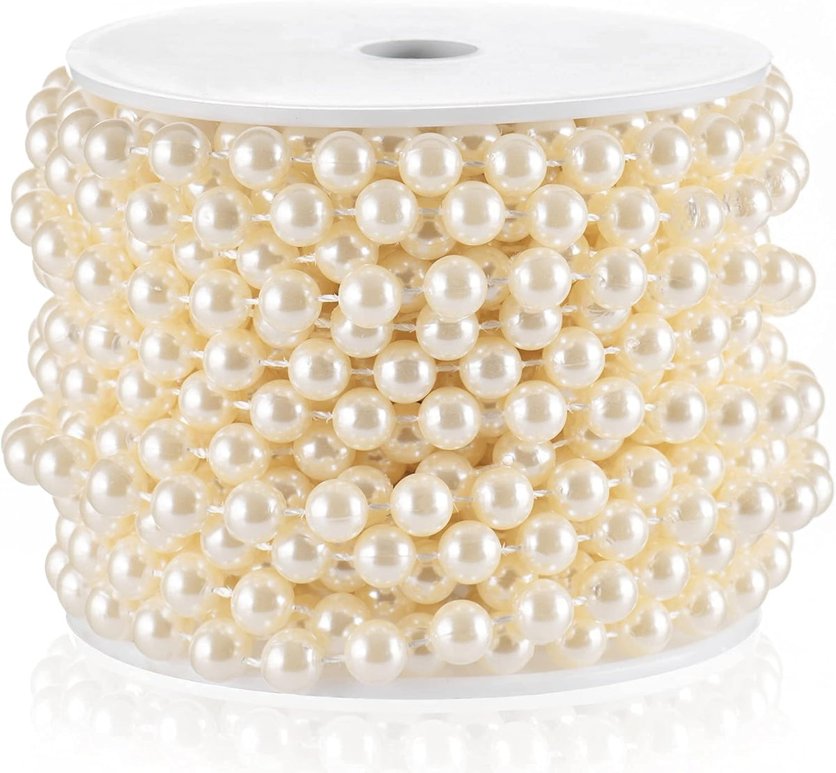Craft String Pearls 8MM Pearl Bead, 33 Feet Ivory Faux Pearl Garland Spool Roll Strand Wedding