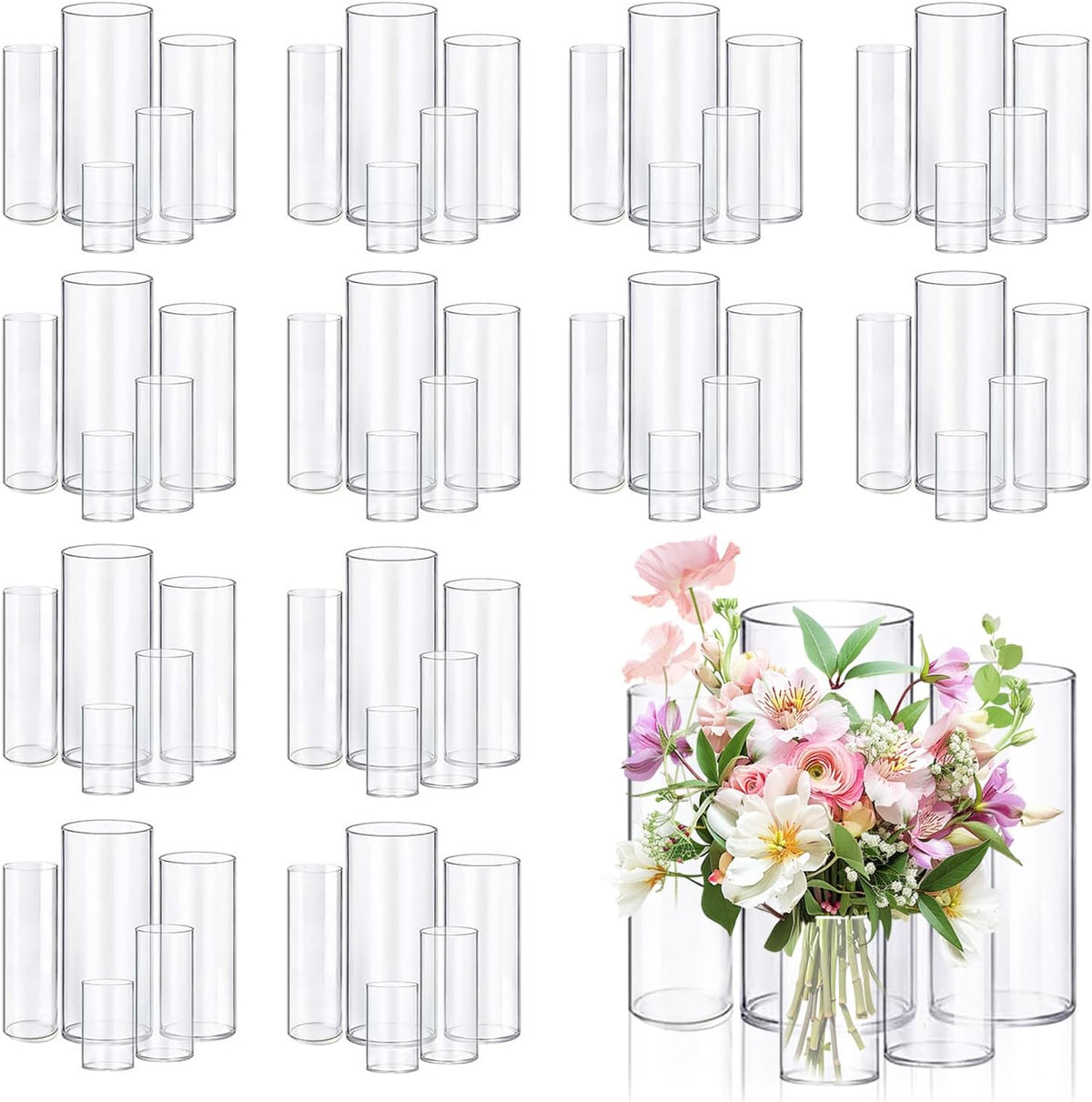 60pcs Glass Vase Cylinder Vases for Centerpieces Small Flower Glass Vases Home Decor Centerpiece
