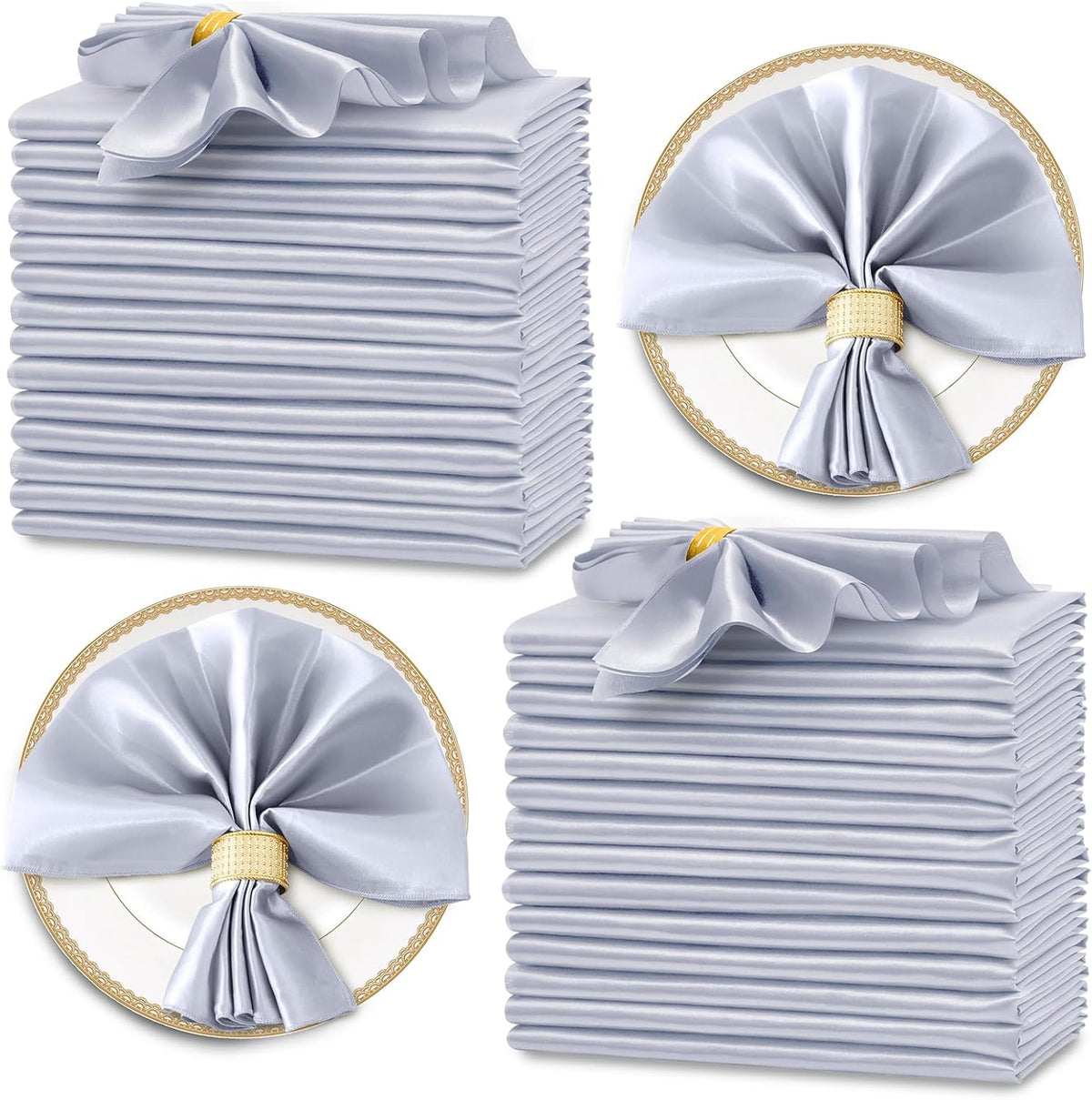 Horbaunal 30 Pack Silver Satin Napkins 17 x 17 Inch, Square Soft Table Dinner Napkins, Silky Cloth