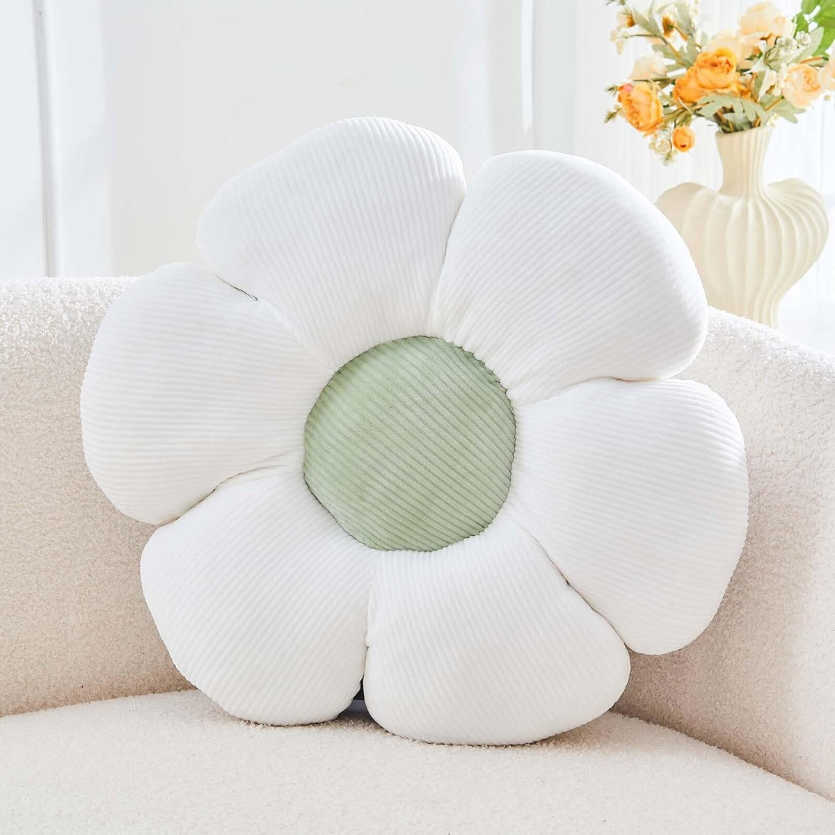 White Flower Pillow, 14.9" Cute Flower Shaped Floor Pillow, Aesthetic Floral Plush Daisy Decorative